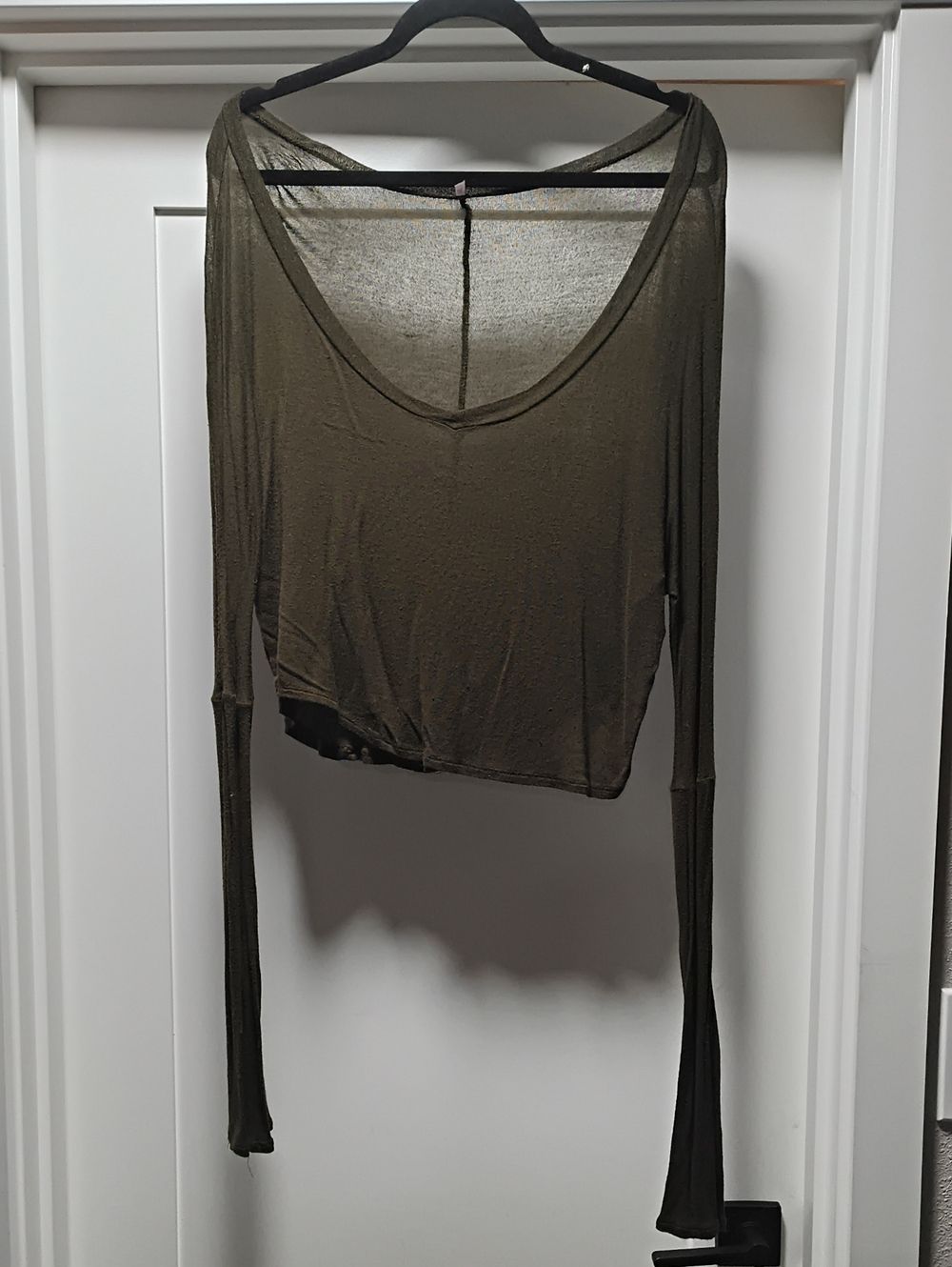 Heart & Hips Olive Sheer Scoop-Neck Long Sleeve Crop Top